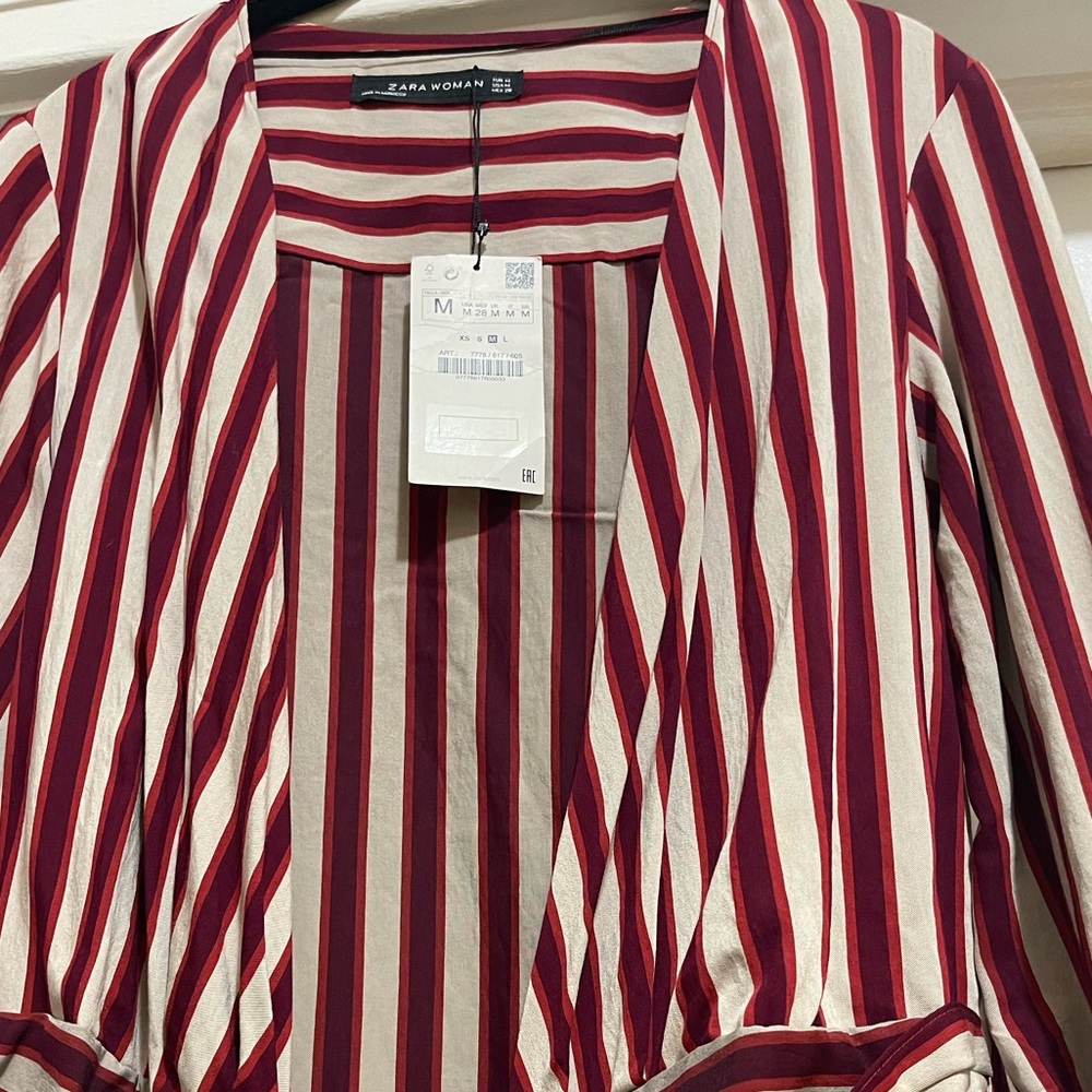 New red striped women duster jacket
